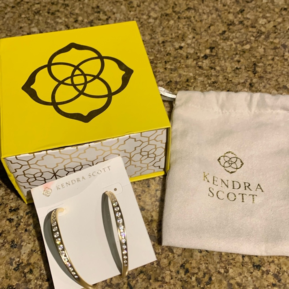 Kendra Scott gold-played hoop earrings with sparkles! 2-1/2” across